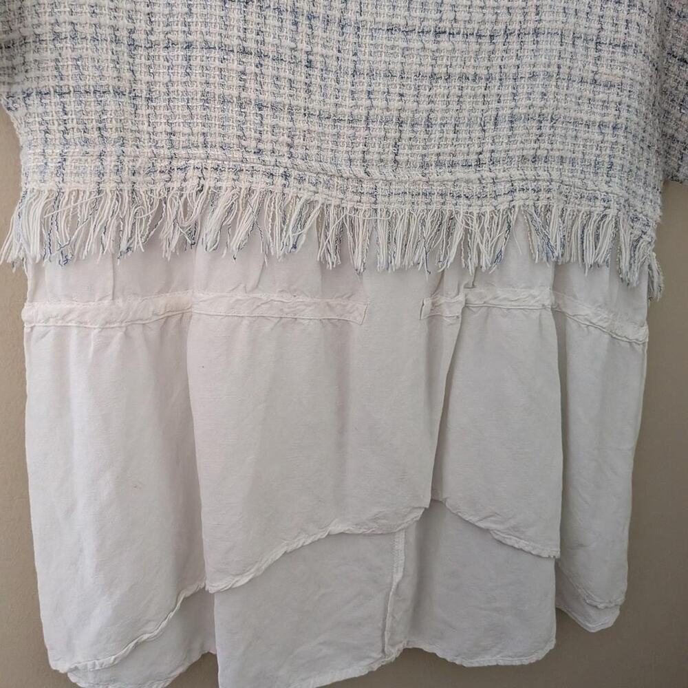 Zara Woman White And Blue Top With Fringe And White Under Shirt - Picture 2 of 5